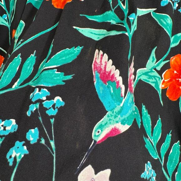 Kate Spade Black Floral Colorful Hummingbird Jardin Poplin Top XL - Picture 7 of 9